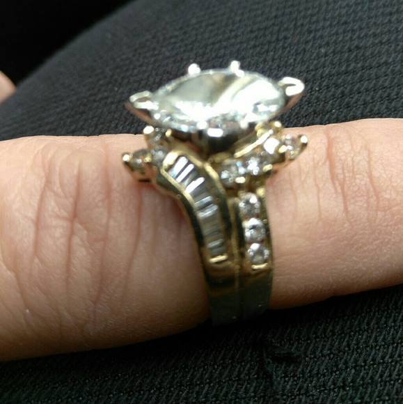 3C. T.W. Marquise Diamond Double Row Engagement - Picture 2 of 4